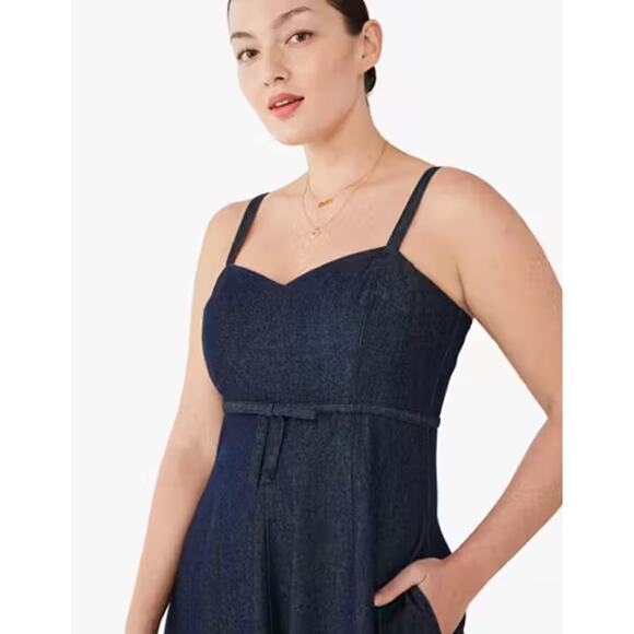 Kate Spade Dark Blue Denim Bow-waist Full Skirt Dress Womens sz. 14 - Picture 2 of 13